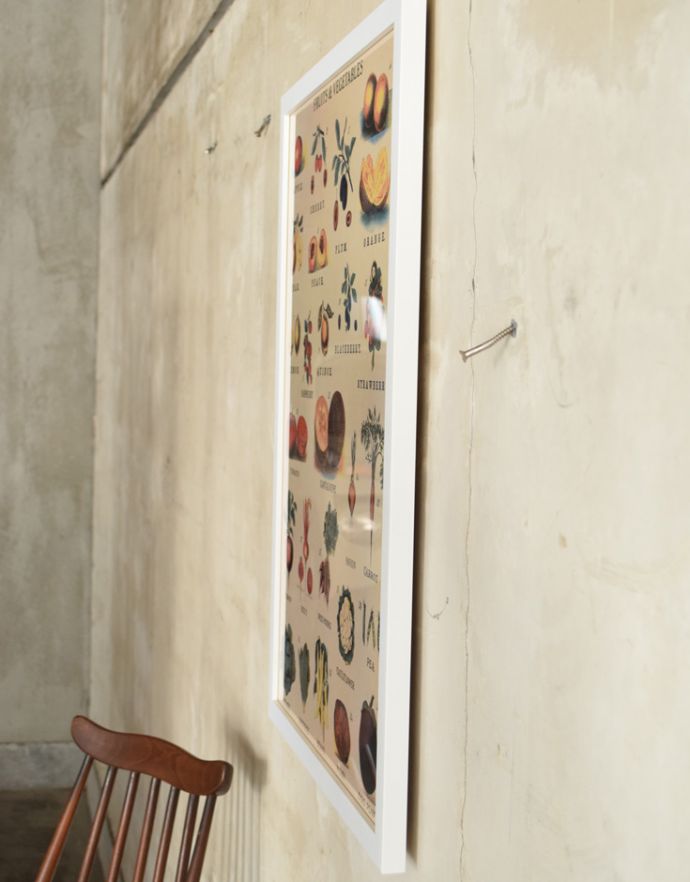 リビング雑貨　インテリア雑貨　Cavallini社アートフレーム（FRUITS＆VEGETABLES）。ホワイトカラーのフレームです。(n7-086)