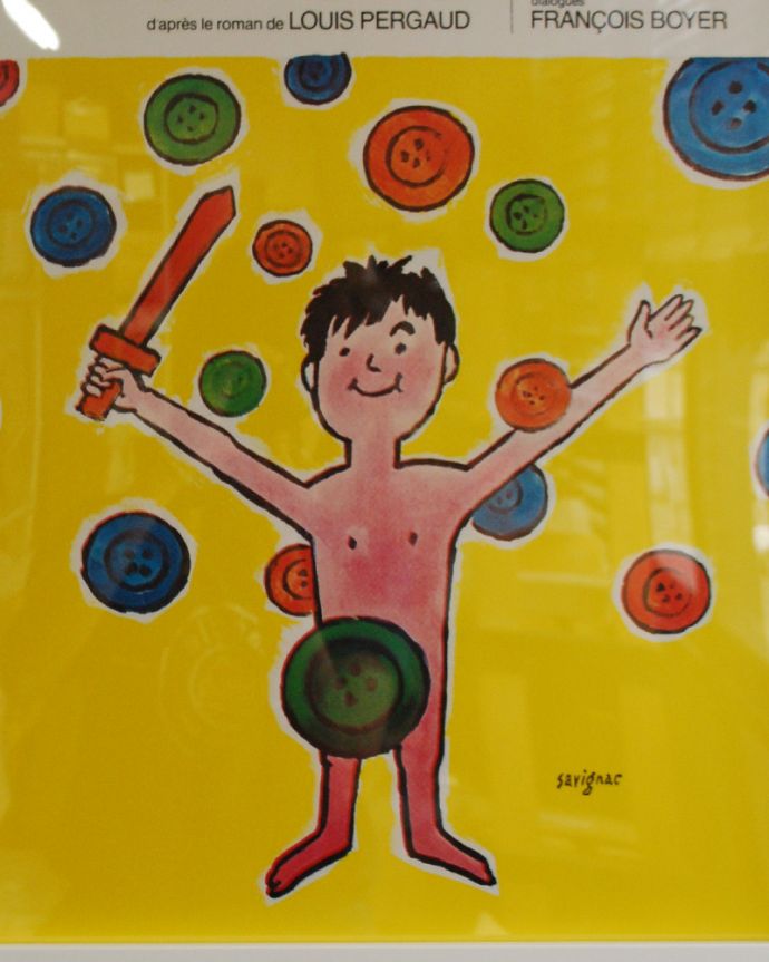 リビング雑貨　インテリア雑貨　フレンチアートミニフレーム　レイモン・サビニャック（LA GUERRE DES BOUTONS） 。フランスを代表するポスター画家です。(n7-134)