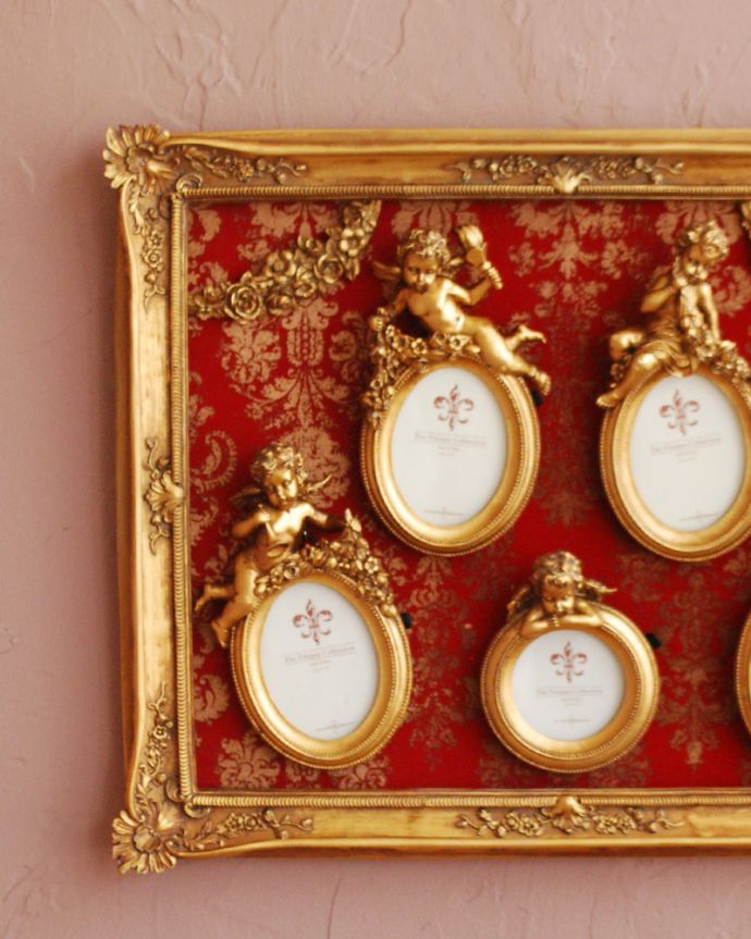 リビング雑貨 インテリア雑貨 アンティーク風のファミリーフォトフレーム(エンジェル・RD)。豪華なフランス風のデザイン壁に掛けるだけであっという間にオシャレなお部屋を作ってくれるフレーム。(n7-149)