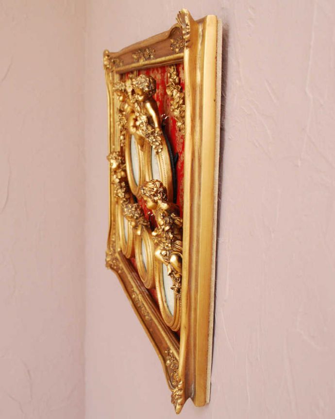 リビング雑貨 インテリア雑貨 アンティーク風のファミリーフォトフレーム(エンジェル・RD)。横から見ると・・・こんな感じです。(n7-149)