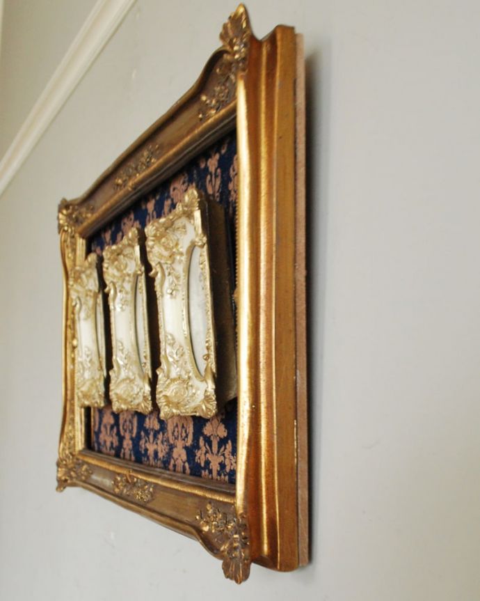 インテリア雑貨　ファミリーフォトフレーム・ゴールド　横から見ると･･･こんな感じです。(n7-179)