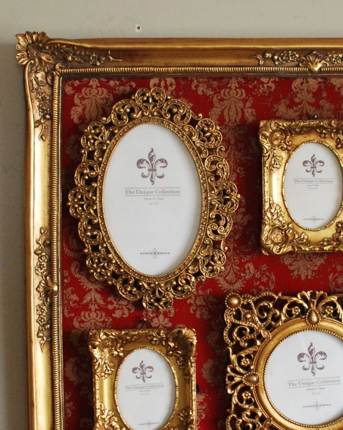 インテリア雑貨 アンティーク風のファミリーフォトフレーム(RD) 豪華なフランス風のデザイン壁に掛けるだけであっという間にオシャレなお部屋を作ってくれるフレーム。(n7-190)