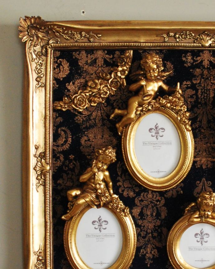インテリア雑貨　アンティーク風のファミリーフォトフレーム（エンジェル・BL）　豪華なフランス風のデザイン壁に掛けるだけであっという間にオシャレなお部屋を作ってくれるフレーム。(n7-191)