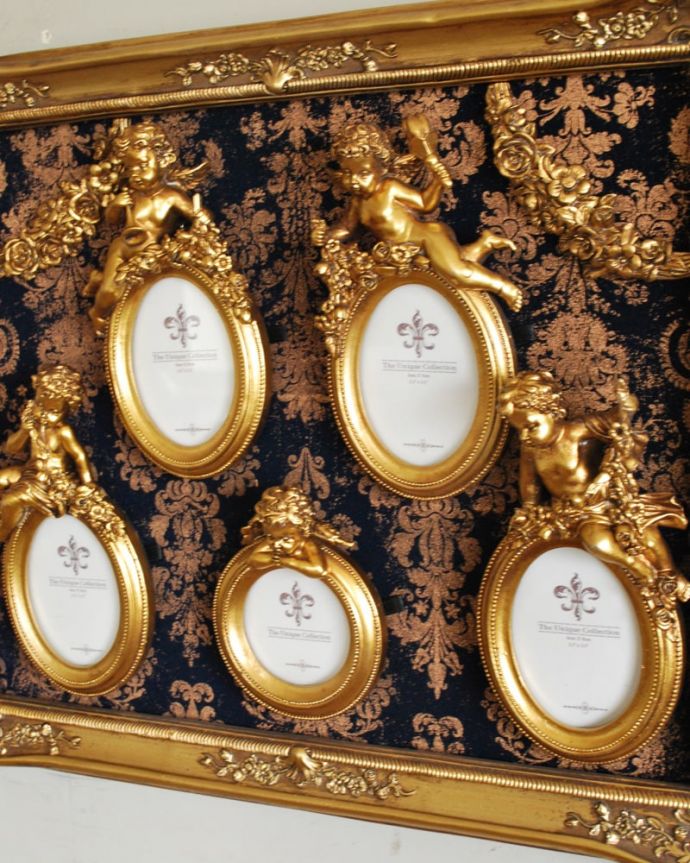 インテリア雑貨　アンティーク風のファミリーフォトフレーム（エンジェル・BL）　フレームは外れます大小5個のフレームは一つ一つ外れます。(n7-191)