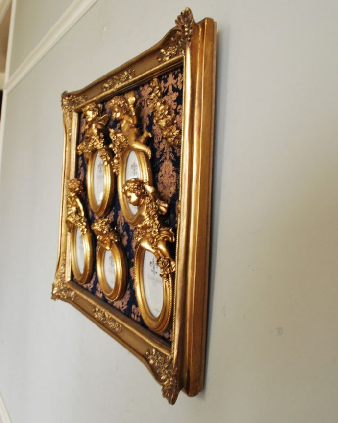 インテリア雑貨　アンティーク風のファミリーフォトフレーム（エンジェル・BL）　横から見ると･･･こんな感じです。(n7-191)