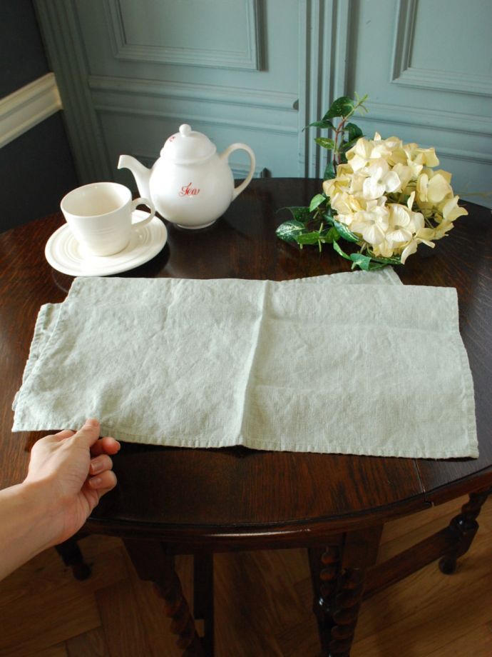 ファブリック(布)雑貨 インテリア雑貨 使うほどに柔らかくなるリネン、いろいろ便利に使えるリネンのキッチンクロス(ライトグリーン) たっぷり大判サイズ吸水性と速乾性に優れたリネン。(n9-070)