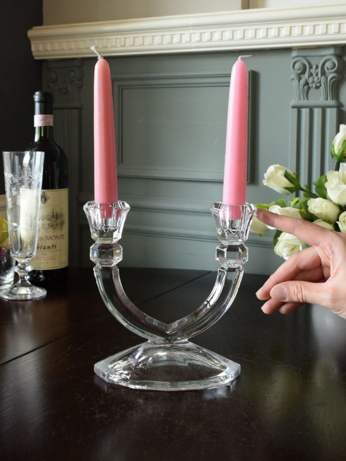 アンティークガラスのロウソク立て