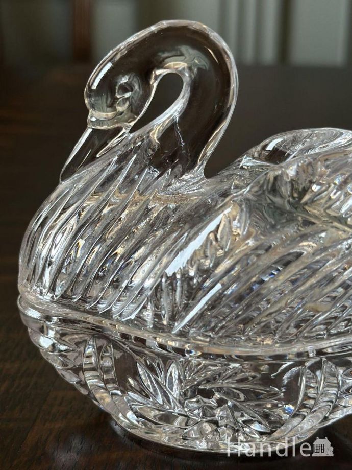 白鳥の形の美しいアンティ―クの器、アンティークガラスの小物入れ(pg