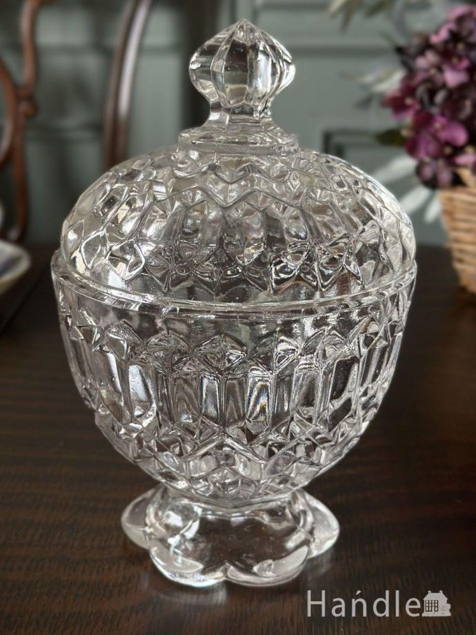 アンティークガラスのフタ付きケース