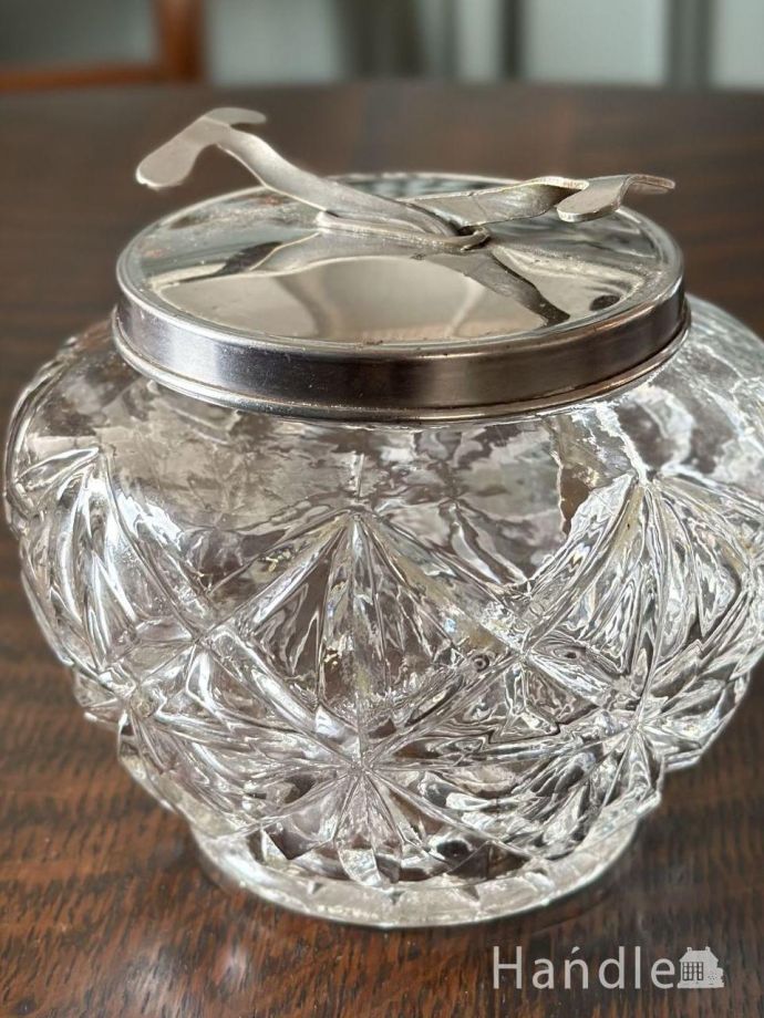英国アンティークのシルバー×ガラスのシュガーボウル