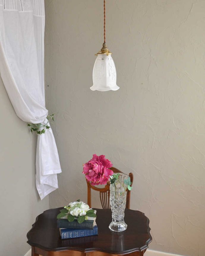 ペンダントライト　照明・ライティング　描かれた模様が美しいガラスシェード（コード・シャンデリア電球・ギャラリーA付き）。この光の下では不思議と時間もゆっくりと流れていきます。(pl-176)