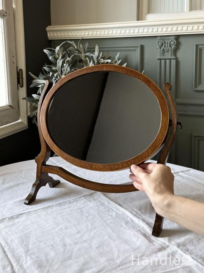 英国アンティークのマホガニー材のスタンドミラー、エドワーディアン