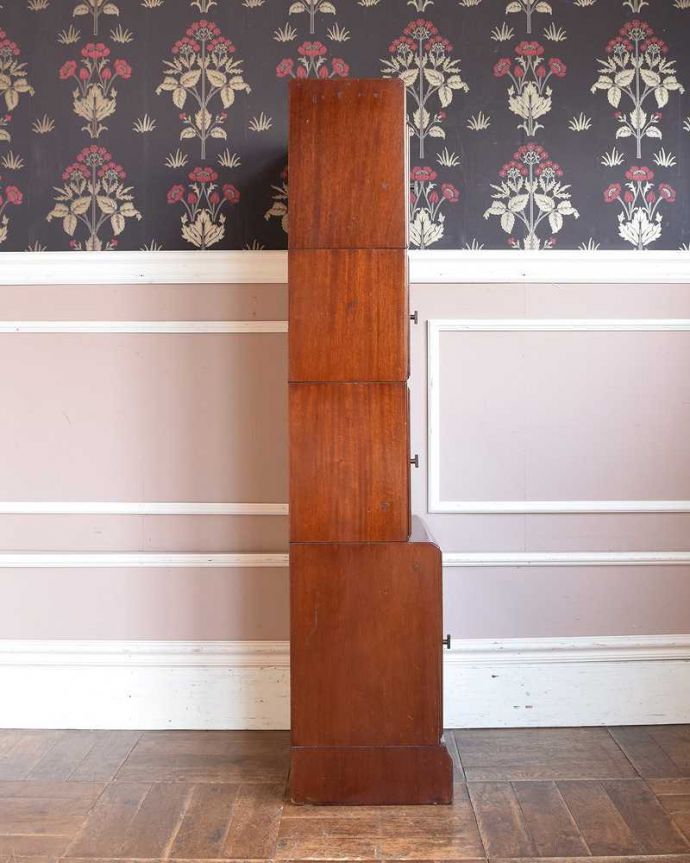 アンティークのキャビネット アンティーク家具 スマートな英国アンティーク家具、シンプルデザインのスタッキングブックケース。横から見ると・・・横から見るとこんな感じ。(q-1241-f)