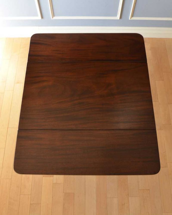 アンティークのテーブル　アンティーク家具　伸張式のアンティーク英国家具、ウォルナット材のシンプルなゲートレッグテーブル。天板の修復には自信があります。(q-1260-f)