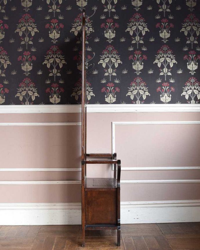 アンティークの玄関収納　アンティーク家具　玄関を彩るアンティーク家具、ベンチが付きのスマートなホールスタンド。横から見てもステキ横から見るとこんな感じ。(q-1272-f)