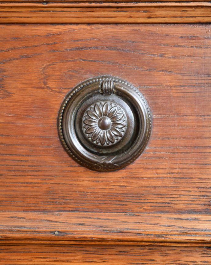 ビューロー　アンティーク家具　英国のアンティーク家具、ステンドグラス入りのビューローブックケース。開けるたびに、ワクワクしちゃう。(q-1455-f)