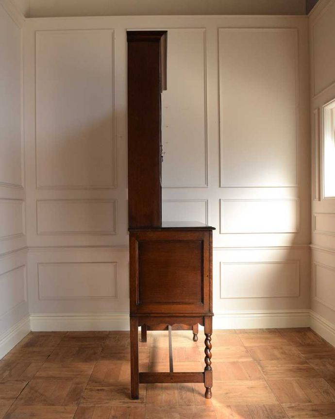 アンティークのキャビネット　アンティーク家具　見せるお洒落な収納家具、イギリスのアンティークウェルッシュドレッサー。横から見てもステキもちろん横もキレイに修復していますので、横顔だって美しいんです。(q-1647-f)