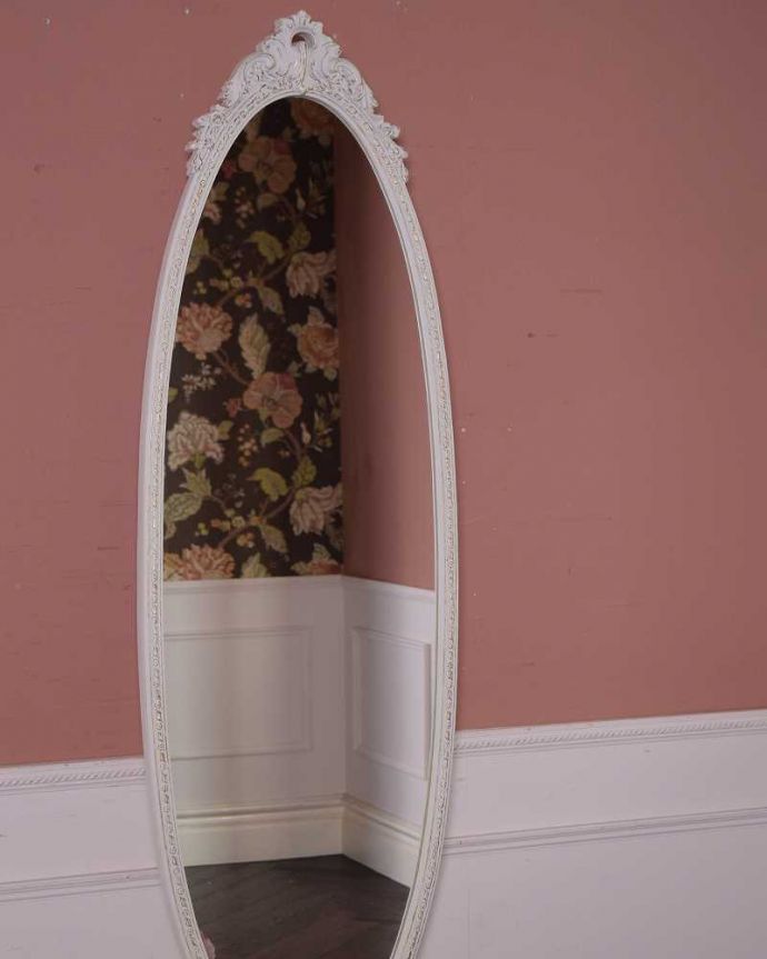 アンティークのドレッサー　アンティーク家具　フランスアンティークのドレッシングテーブル（鏡台）、引き出し付きのスタンドミラー（姿見）。新しいミラーに張り替えました。(q-1714-f)