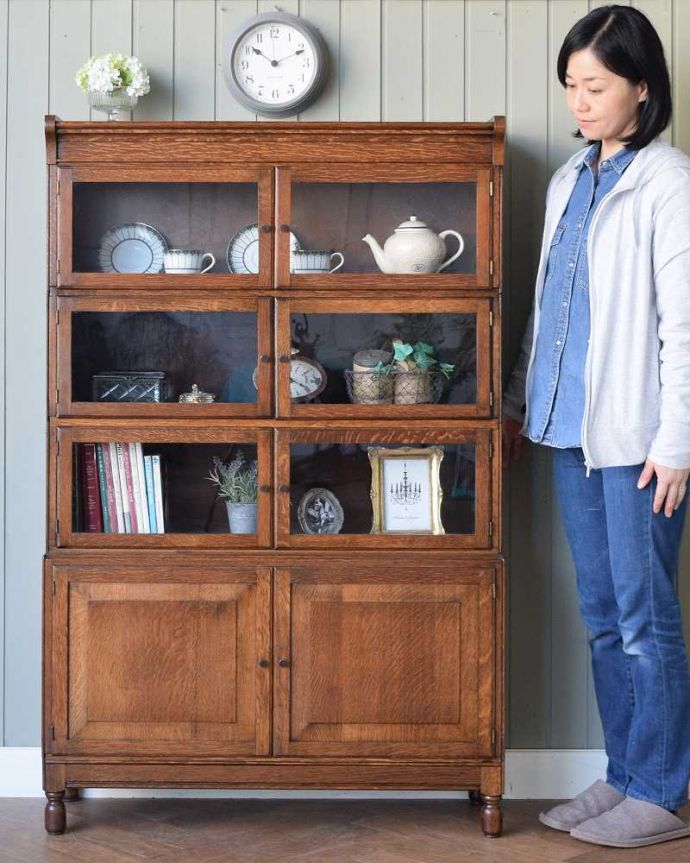 アンティークのキャビネット　アンティーク家具　重ねて積み上げるスタッキングブックケース、英国輸入のアンティークキャビネット 。積み上げる本棚、スタッキングブックケースもともと事務機器として造られた家具。(q-1801-f)