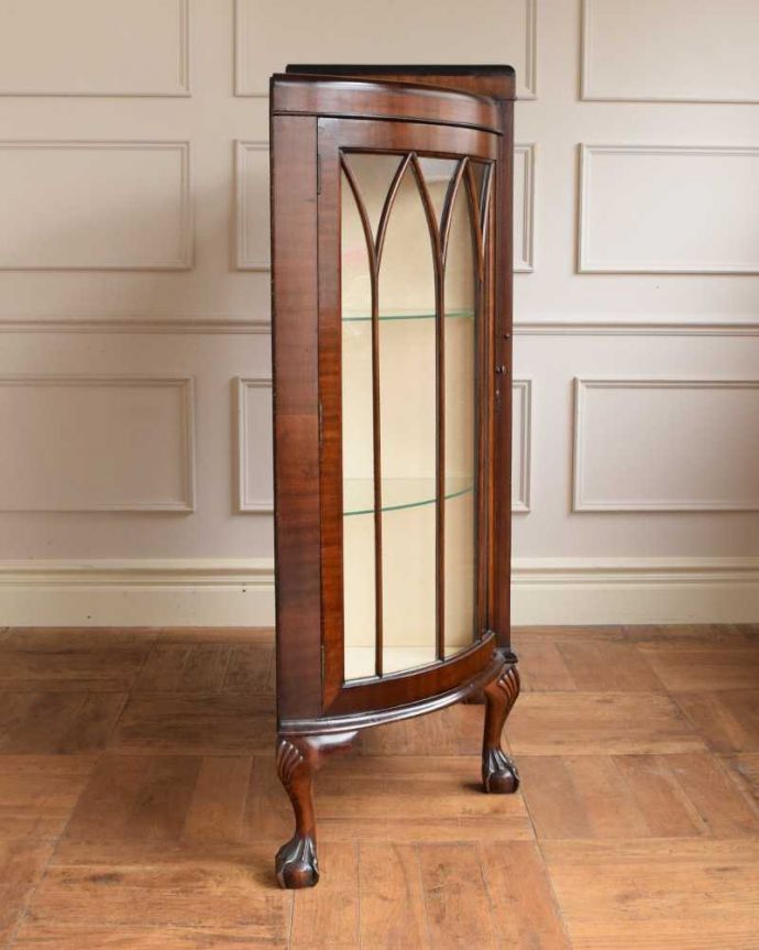 ビューロー　アンティーク家具　本棚とビューローがセットになった、ゴシックデザインのアンティークサイドバイサイド。横から見るとこんな感じ。(q-1922-f)