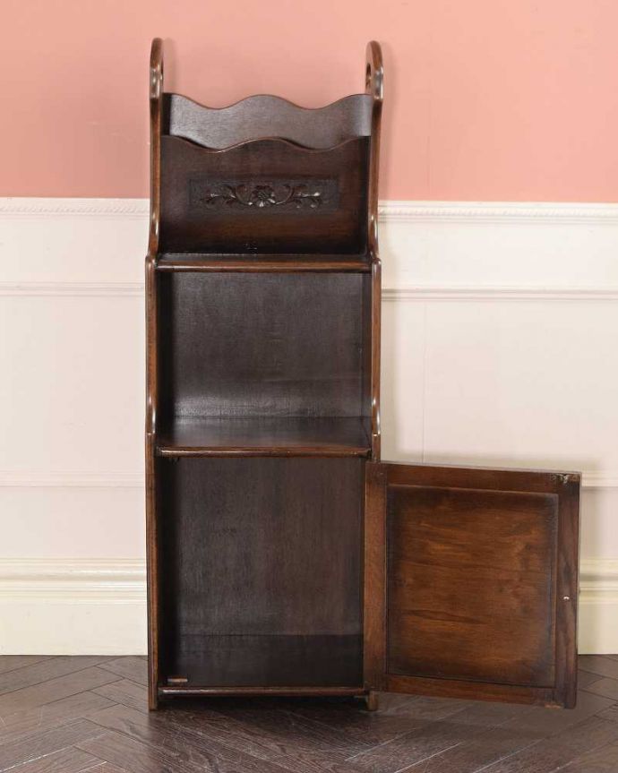 アンティークのキャビネット　アンティーク家具　英国の小さなアンティーク家具、オーク材の便利な木製のマガジンラック。しっかり修復しました。(q-1944-f)