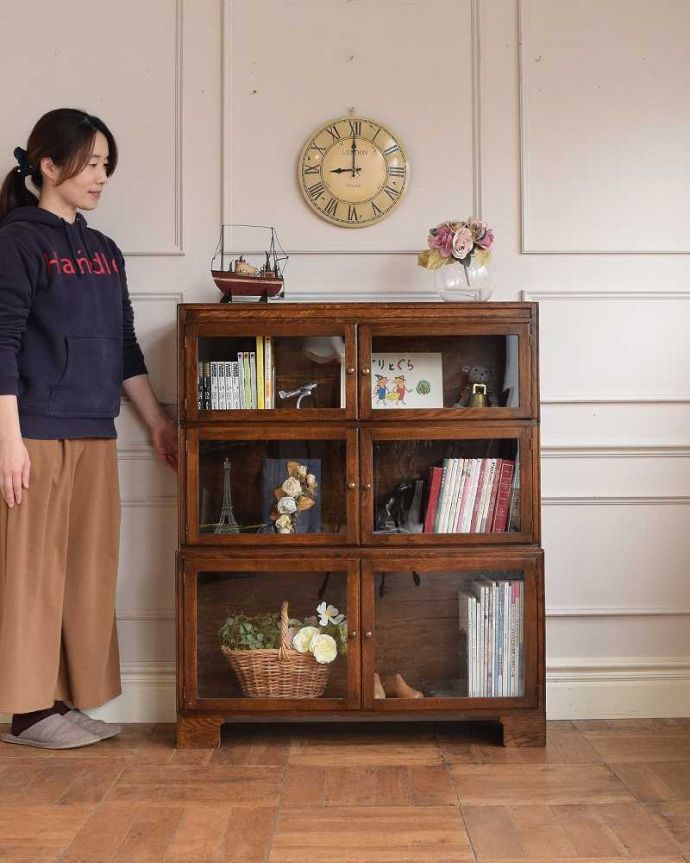 アンティークのキャビネット　アンティーク家具　重ねて積み上げるスタッキングブックケース、英国輸入のアンティークキャビネット 。積み上げる本棚、スタッキングブックケースもともと事務機器として造られた家具。(q-1988-f)