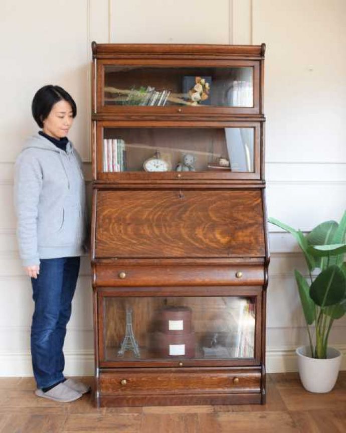 アンティークのキャビネット アンティーク家具 英国アンティークのスタッキングビューローキャビネット(デスク)。積み上げる本棚、スタッキングブックケースもともと事務機器として造られた家具。(q-1993-f)