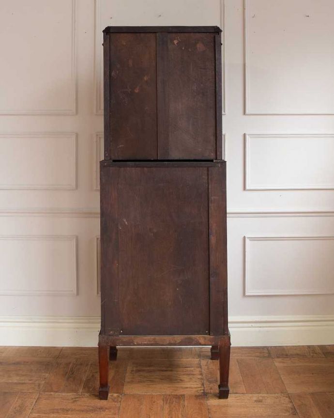 ビューロー アンティーク家具 美しいマホガニー材のアンティーク家具、英国のビューローブックケース(本棚とデスク)。後ろ姿までキレイです。(q-2017-f)