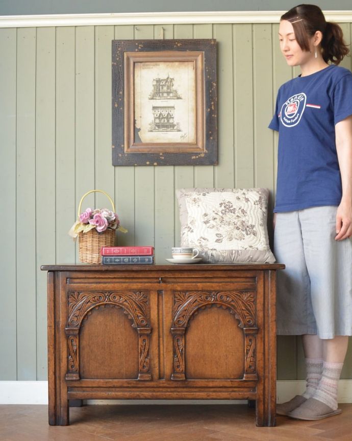 ブランケットボックス・収納ボックス　アンティーク家具　ブランケットボックス　いろんな場所で便利に使えるアンティーク家具の中で一番基本となるブランケットボックス。(q-2183-f)