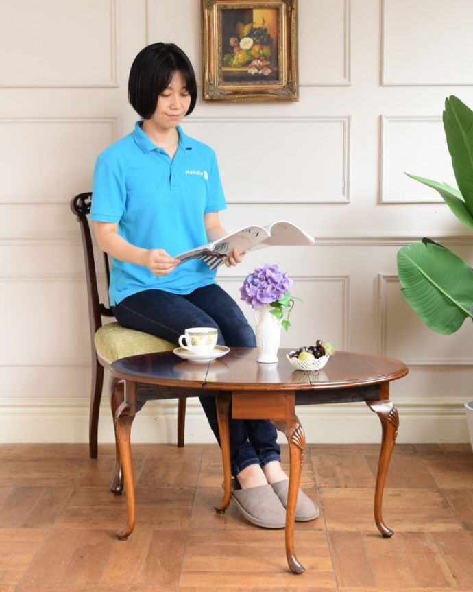 アンティークのテーブル　アンティーク家具　ゲートレッグテーブル　使い方に合わせて3通りで使えるコーヒーテーブルアンティーク家具の定番、ゲートレッグテーブルの背が低いタイプ。(q-2210-f)