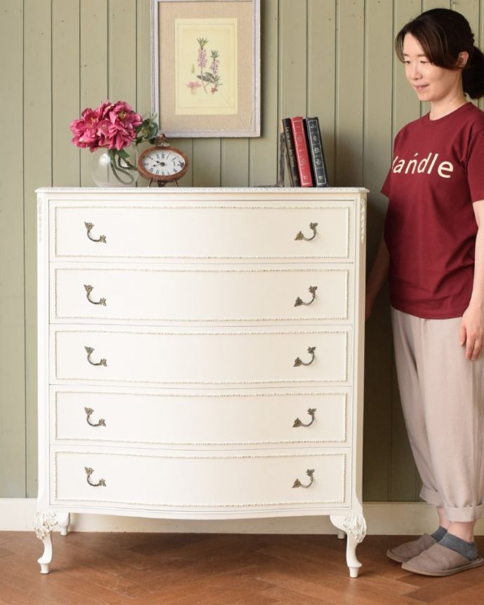 アンティークのチェスト　アンティーク家具　(ホワイトペイント)チェスト　毎日がお姫様気分。(q-2217-f)