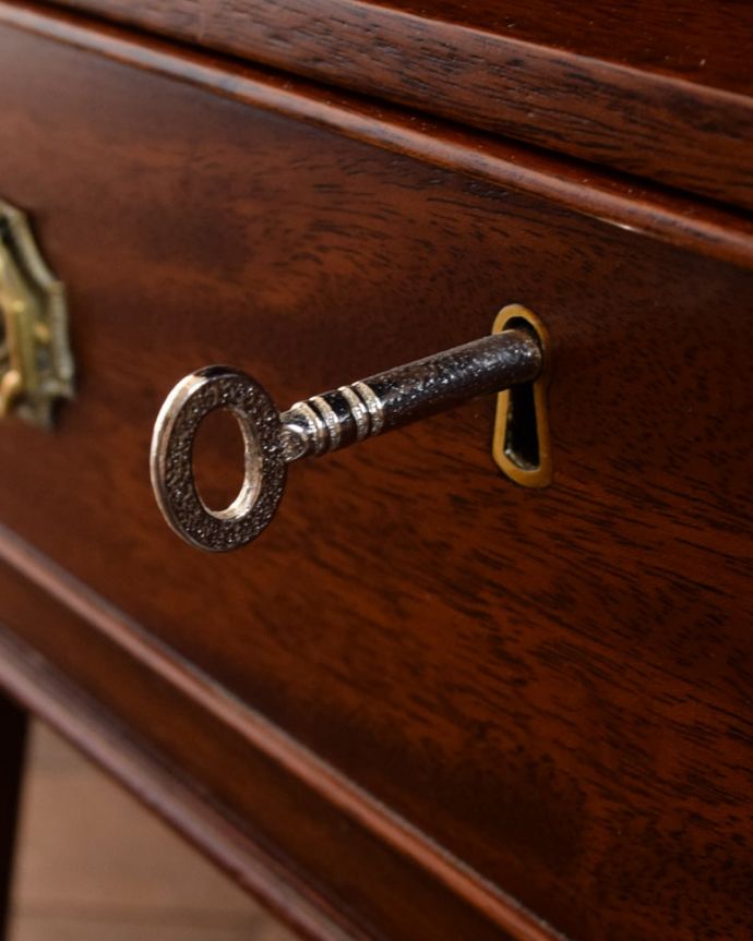 アンティークのキャビネット　アンティーク家具　ブックシェルフ　大切なものも安心ですカギが付いているので、大切なものも収納することが出来ます。(q-2288-f)