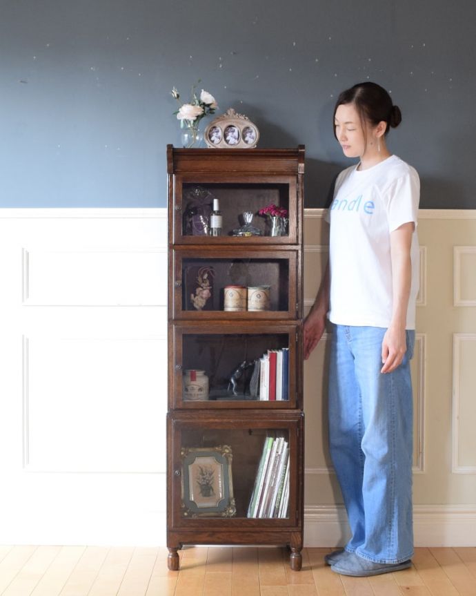 アンティークのキャビネット アンティーク家具 スタッキングブックケース 積み上げる本棚、スタッキングブックケースもともと事務機器として造られた家具。(q-2318-f)