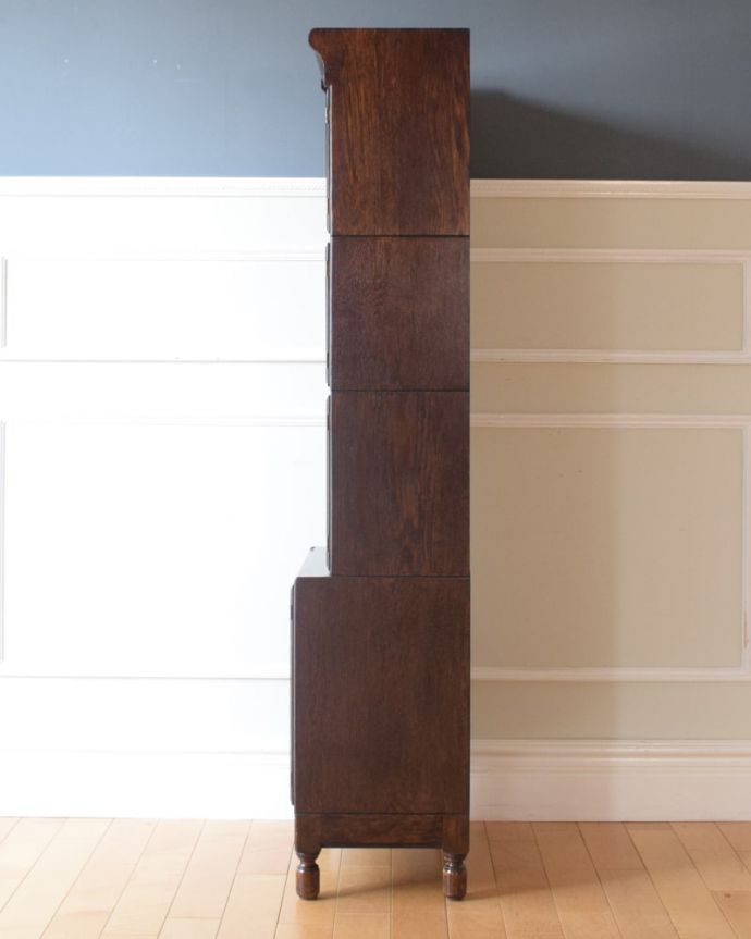 アンティークのキャビネット アンティーク家具 スタッキングブックケース 横から見ると・・・横から見るとこんな感じ。(q-2318-f)