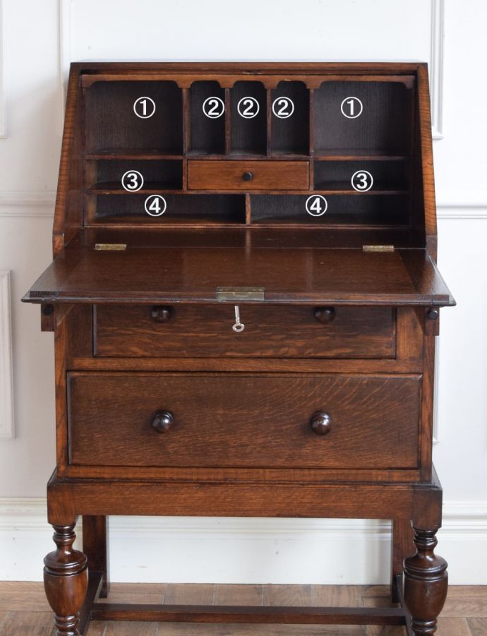 アンティークビューローの扉の中