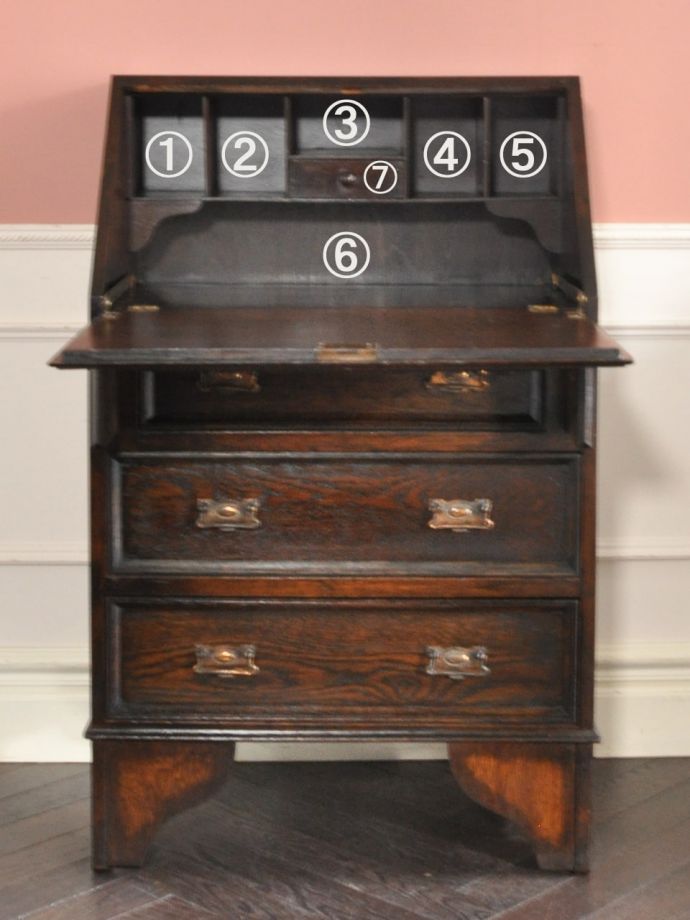 アンティークビューローの扉の中