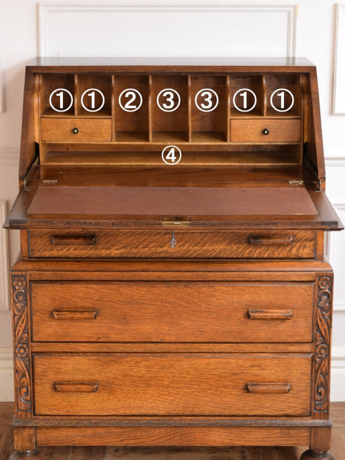 アンティークビューローの扉の中