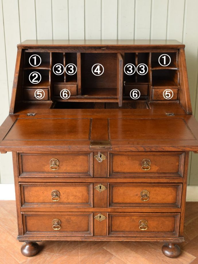 アンティークビューローの扉の中