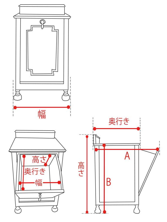 サイドキャビネットのサイズイメージ