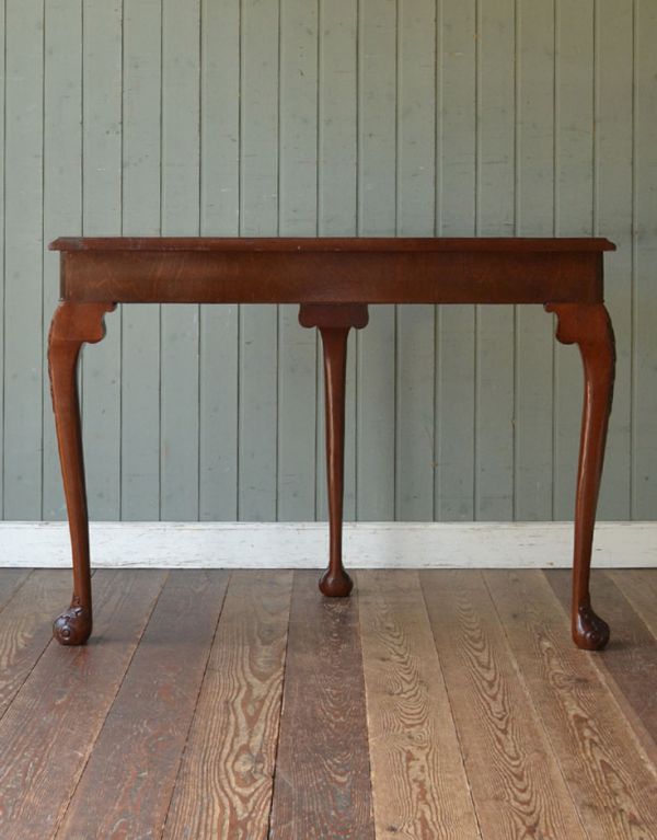 ロイドテーブル アンティーク家具 英国のアンティーク家具、ゴージャスな半月型の引き出し付コンソールテーブル。裏側もキレイです。(q-510-f)