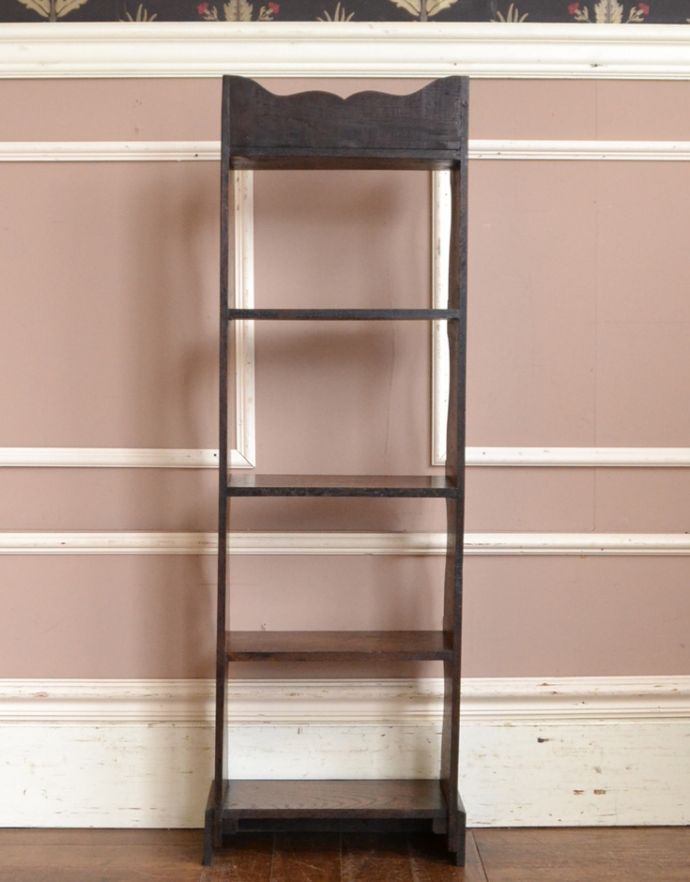 オープンシェルフ・オープンラック アンティーク家具 英国スタイルのアンティーク家具、オープンタイプのブックシェルフ(本棚)。キチンとメンテナンスしてあるので、裏側もキレイです。(q-660-f)