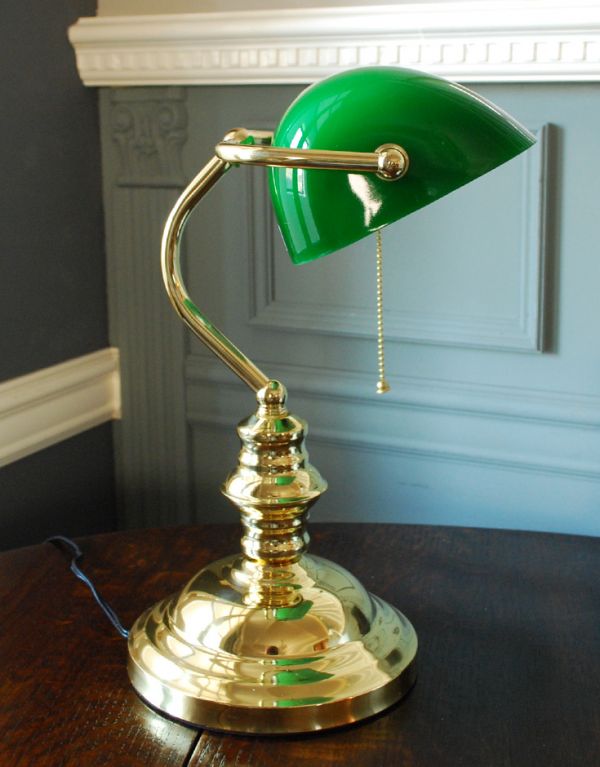 グリーンの真鍮製デスクランプ（バンカーズライト）（電球セット）(tl