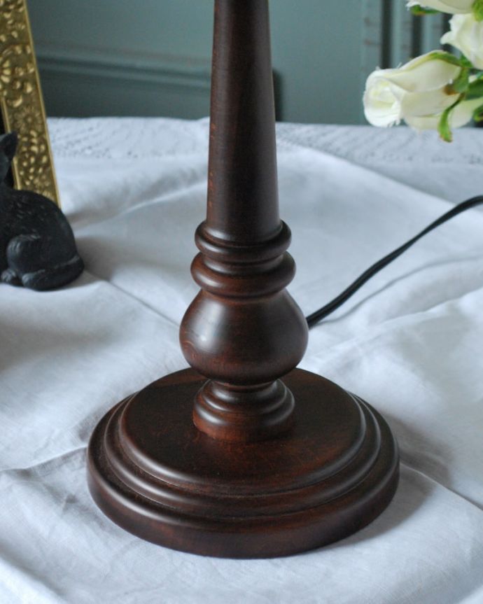 スタンドライト 照明・ライティング アンティーク風のおしゃれなテーブルランプ、ウィリアムモリス柄のシェード(いちご泥棒/あお)(E26球・ナツメ球付き)。落ち着いたデザインまるでアンティークのような挽き物細工が美しい土台。(TL-0091)