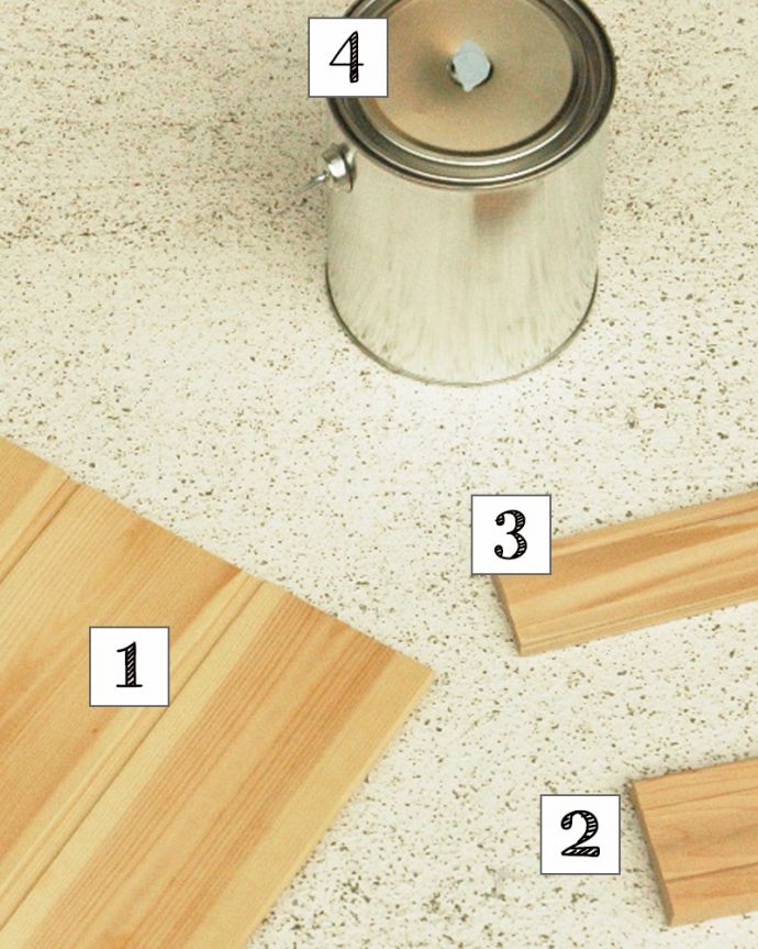 板壁・モール お部屋づくりの材料(建材) Handleオリジナル板壁キット。板壁キットセット内容①壁用の板、②幅木、③モール、④ペイント&シーラーをセットでお届けします。(TOK-A)