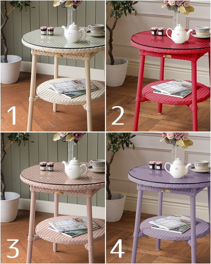 Handleオリジナル　アンティーク風　ロイドルームのサイドテーブル、8色から選べるHandleオリジナルのロイドルーム。Handleだけの8色のオリジナルカラー1.リゾートホワイト (Resort White)2.クランベリーティー (Cranberry tea)3.ロイヤルミルクティー (Royal milk tea)4.ラベンダーティー (Lavender tea)。(hol-06)