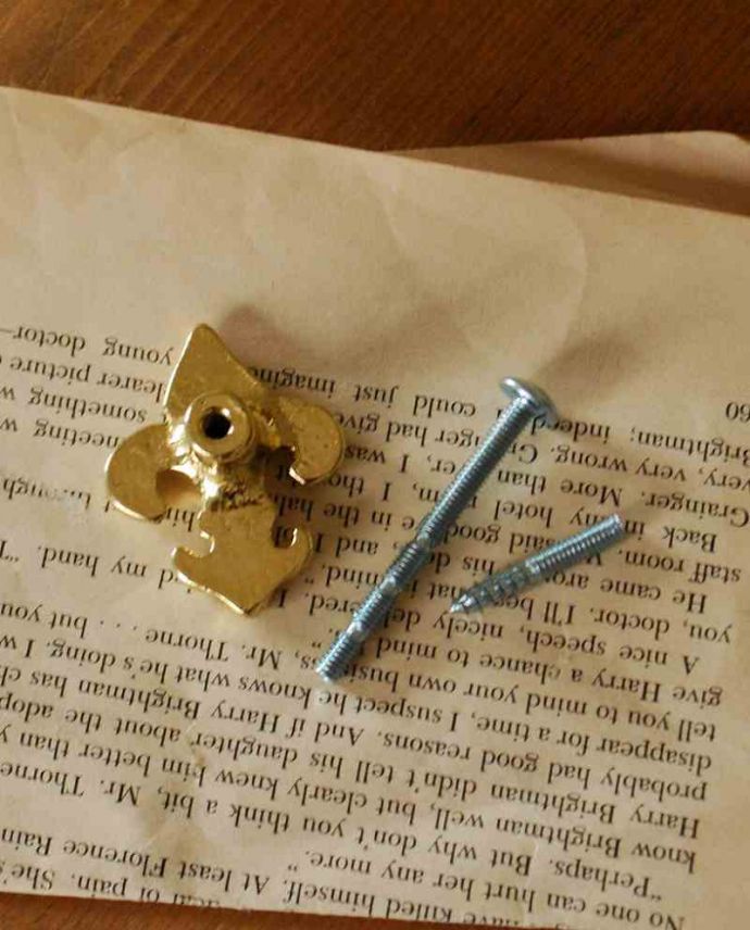 取っ手・ハンドル　住宅用パーツ　毎日使う持ち手をちょっとおしゃれに･･･真鍮製の取っ手（リリー）。取り付けもカンタン！後ろからナットで留めれば取っ手に、ビスを取り付ければフックになります。(u-536)