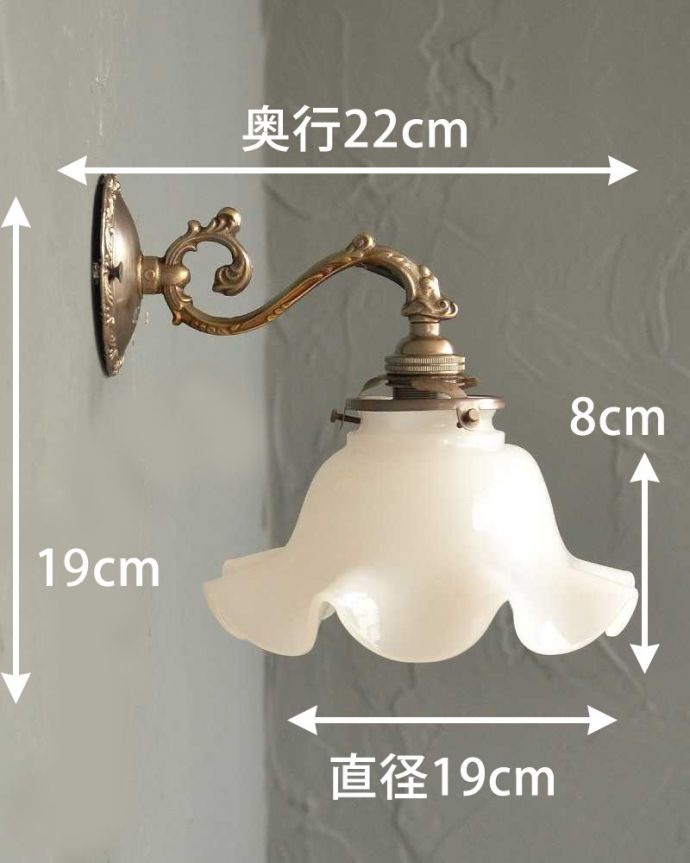 Handleオリジナル 照明・ライティング Handleオリジナルの真鍮壁付けブラケット(アンティーク色・E17シャンデリア球・ギャラリーA付)。【 全体 】幅19×奥行22×高さ19cm【 シェード 】直径19×高さ8cm。(wr-042a-o)