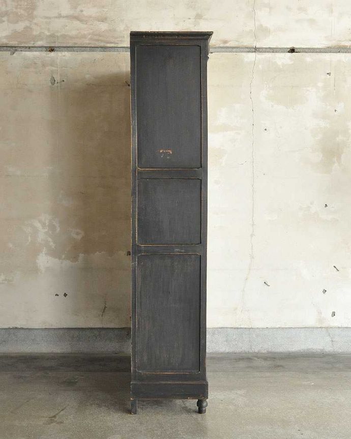 アンティークのキャビネット アンティーク家具 クールなカラーのアンティーク家具、大人のためのフレンチガラスキャビネット。横から見てもステキ横から見るとこんな感じ。(x-1008-f)