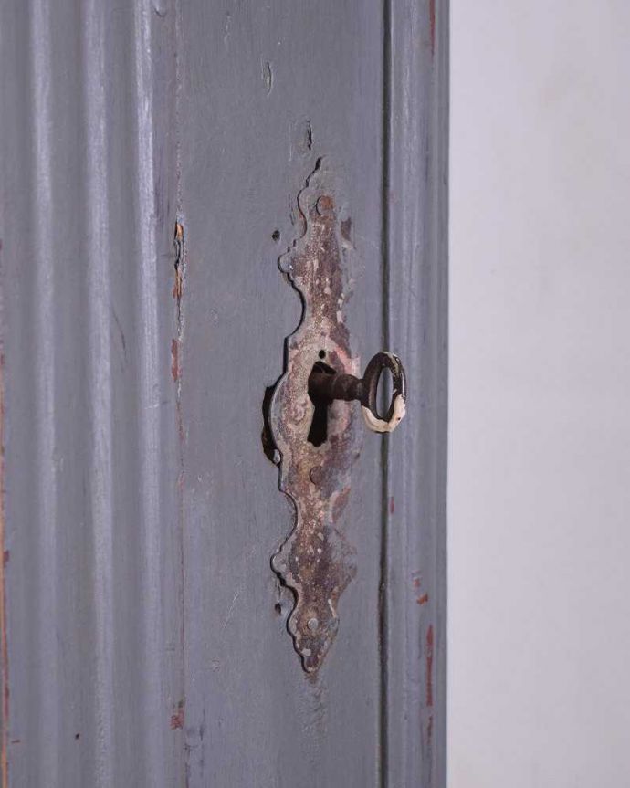 アンティークのキャビネット アンティーク家具 フランス輸入のアンティーク家具、ペイントのフレンチガラスキャビネット (ワードローブ)。カギも使えますまるでおとぎ話のようにカギを使って開けてください。(x-1081-f)