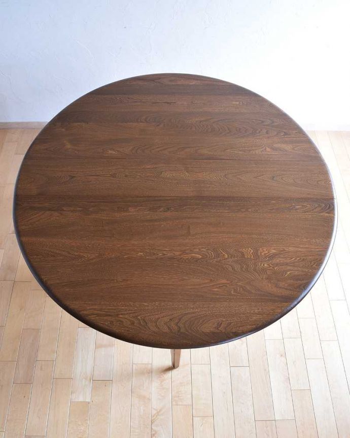 アーコールの家具　アンティーク家具　老舗家具メーカーアーコール社のゲートレッグテーブル（伸張式）。天板の修復には自信があります。(x-1083-f)